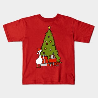 Goose with Stolen Santa Hat by Christmas Tree Kids T-Shirt